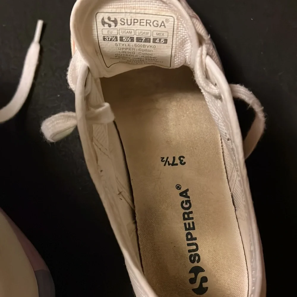 Superga White Canvas Platform Sneakers with Subtle Rainbow Trim